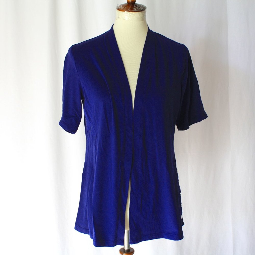Sz S blue Cardigan Short sleeve  solid stretch